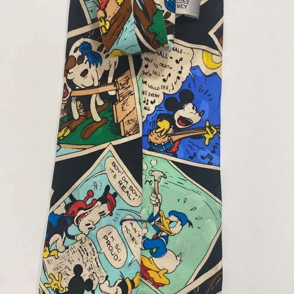 Mickey Inc Disney Donald Duck Comic Book Silk Black Multi Neck Tie